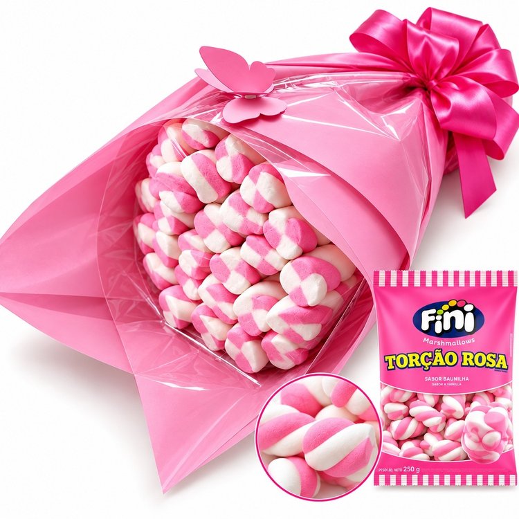 Buquê Marshmallow Torção Rosa Dia das Crianças
