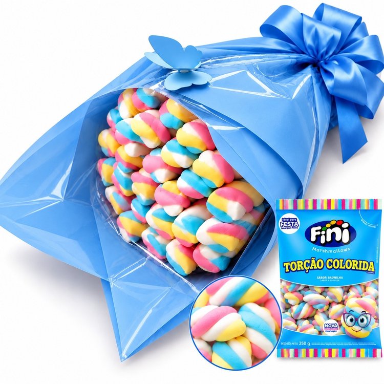 Buquê Marshmallow Torção Colorida Dia das Crianças Azu