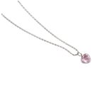 Colar Coração de Vidro Rosa em Ródio Branco