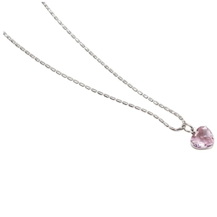 Colar Coração de Vidro Rosa em Ródio Branco