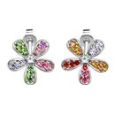 Brinco Flor Cravejado Colorido Banhado A Ródio Branco