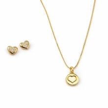 Conjunto Coração Colar e Brinco Banhado a Ouro 18K
