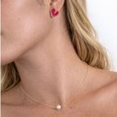 Conjunto Colar e Brinco Coração Rosa Banho Ouro 18k