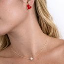 Conjunto Colar e Brinco Coração Vermelho B.Ouro 18k