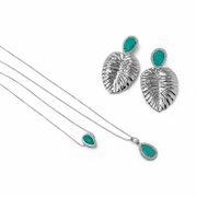 Conjunto Turquesa Ródio Branco Colar Brinco e Pulseira