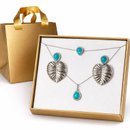 Conjunto Turquesa Ródio Branco Colar Brinco e Pulseira