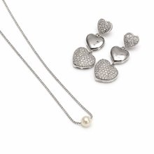 Conjunto Colar e Brinco de Coração Ródio Branco