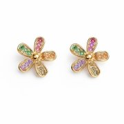 Brinco Flor Cravejado Colorido Banhado A Ouro 18k