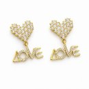 Brinco Coração Love Cravejado Banhado a Ouro 18K
