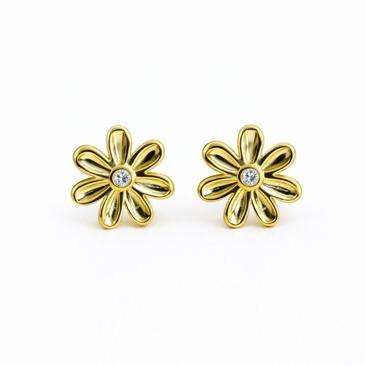 Brinco Flor Ponto de Luz Banhado a Ouro 18K