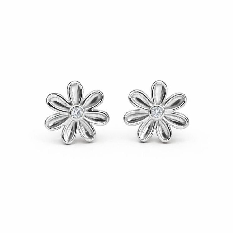 Brinco Flor Ponto de Luz Banhado a Ródio Branco