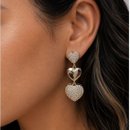 Brinco Cascata Corações Cravejado Banhado em Ouro 18K