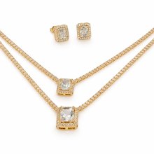 Conjunto Colar e Brinco com Zircônias Banho Ouro 18k