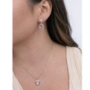 Conjunto Colar e Brinco Gota Rosa em Ródio Branco