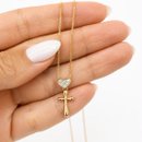Colar Cruz e Coração Cravejado Banhado a Ouro 18k