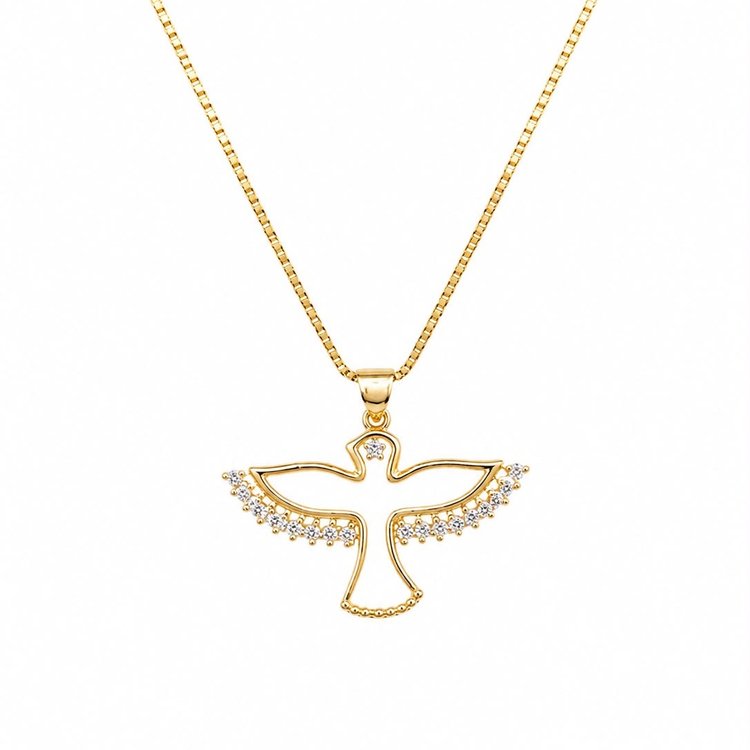 Colar Espírito Santo Cravejado Banhado a Ouro 18K