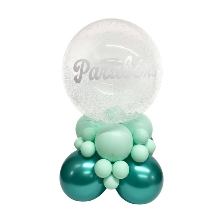 Arranjo com Balão Bubble Verde M Parabéns