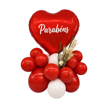 Arranjo de Mesa com Coração Vermelho Parabéns