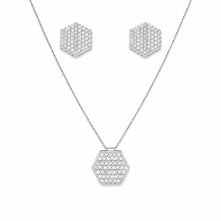 Conjunto Geometrico Zircônia  Luxo Feminino