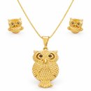 Conjunto Coruja Dourado Semijoia Premium Luxo