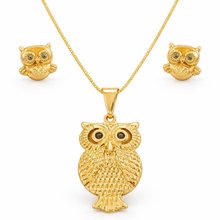 Conjunto Coruja Dourado Semijoia Premium Luxo
