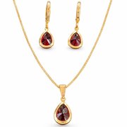 Conjunto Gota Vermelha Dourado Feminino Luxo