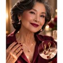 Conjunto Gota Vermelha Dourado Feminino Luxo