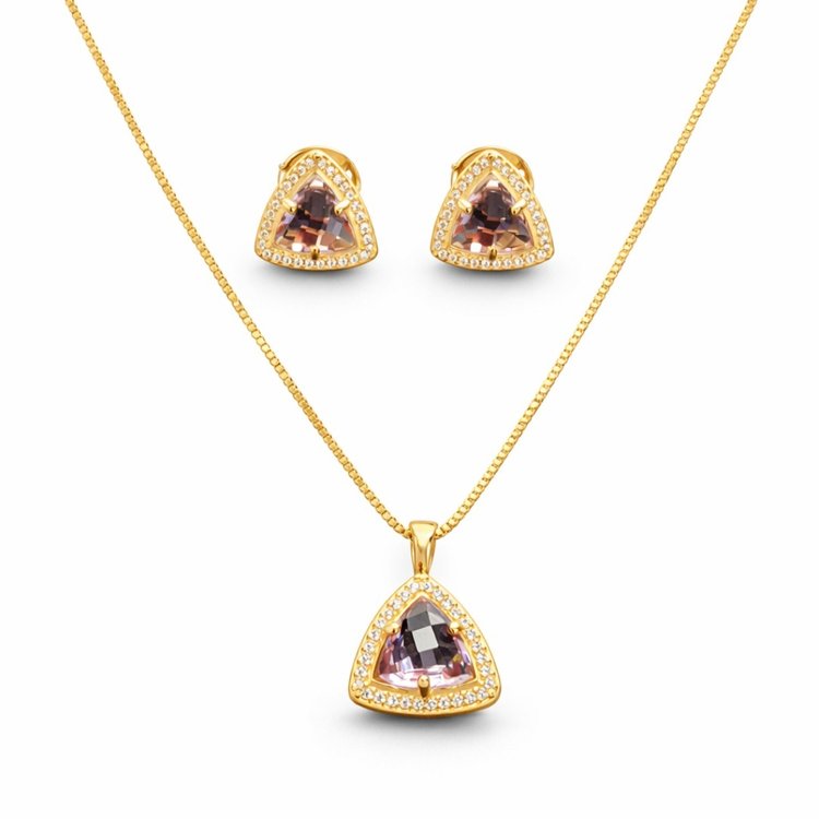 Conjunto Dourado Triângulo Lilas Luxo