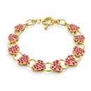 Pulseira Corações Rosa Dourada com Zircônias
