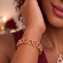 Pulseira Corações Rosa Dourada com Zircônias