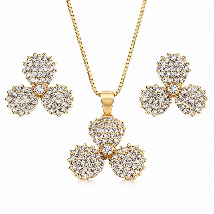 Conjunto Luxo em Zircônias Banhado a Ouro 18k Premium