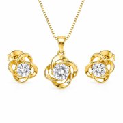 Conjunto Floral Luxo com Zircônia Central Ouro 18k Ele
