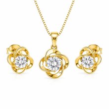 Conjunto Floral Luxo com Zircônia Central Ouro 18k Ele