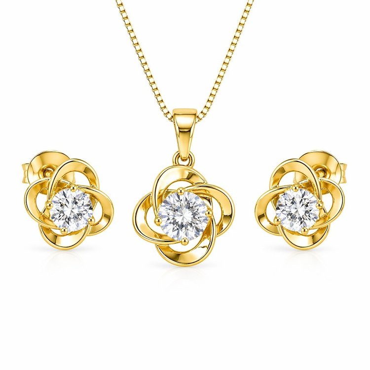 Conjunto Floral Luxo com Zircônia Central Ouro 18k Ele