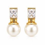 Brinco Pérola Clássico com Zircônia Banhado Ouro 18K