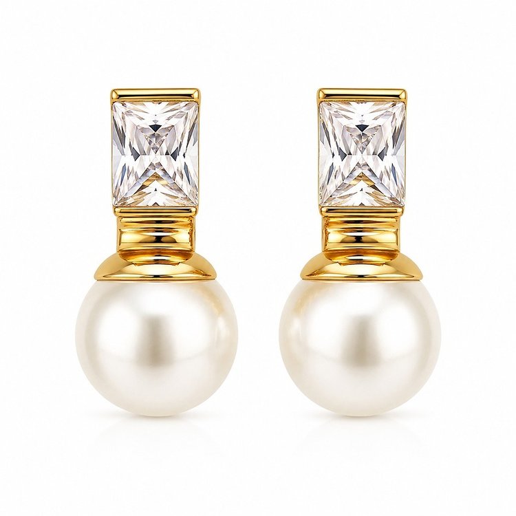 Brinco Pérola Clássico com Zircônia Banhado Ouro 18K