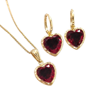 Conjunto Coração Vermelho Dourado Feminino Luxo