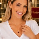 Conjunto Coração Vermelho Dourado Feminino Luxo