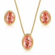Conjunto Premium Oval Zircônias Rose Banhado a ouro