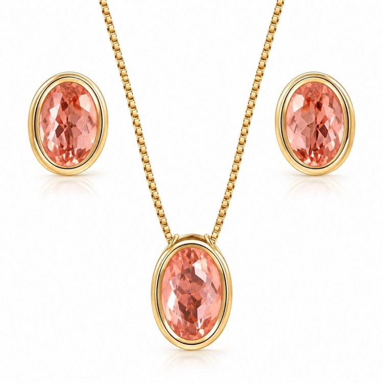 Conjunto Premium Oval Zircônias Rose Banhado a ouro