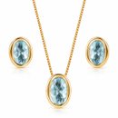 Conjunto Premium Oval Zircônias Azul Banhado a ouro 