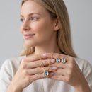 Conjunto Premium Oval Zircônias Azul Banhado a ouro 