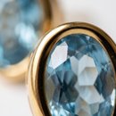 Conjunto Premium Oval Zircônias Azul Banhado a ouro 
