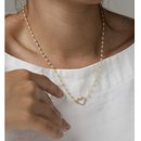 Colar Pérola Com Coração Cravejado Banhado Ouro 18k