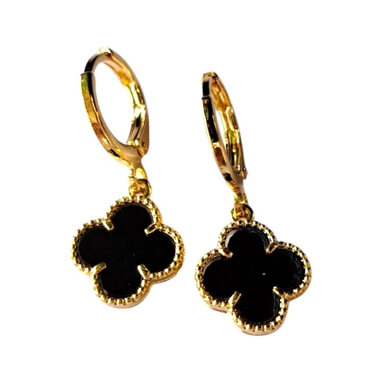 Brinco Trevo Preto Ouro