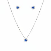 Conjunto Colar Pingente e Brincos Azul - Prata 925
