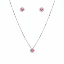 Conjunto Colar Pingente e Brincos Pink - Prata 925