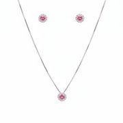 Conjunto Colar Pingente e Brincos Pink - Prata 925