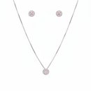 Conjunto Colar Pingente e Brincos Rosa Claro Prata 925