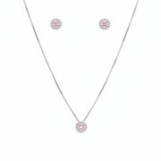 Conjunto Colar Pingente e Brincos Rosa Claro Prata 925
